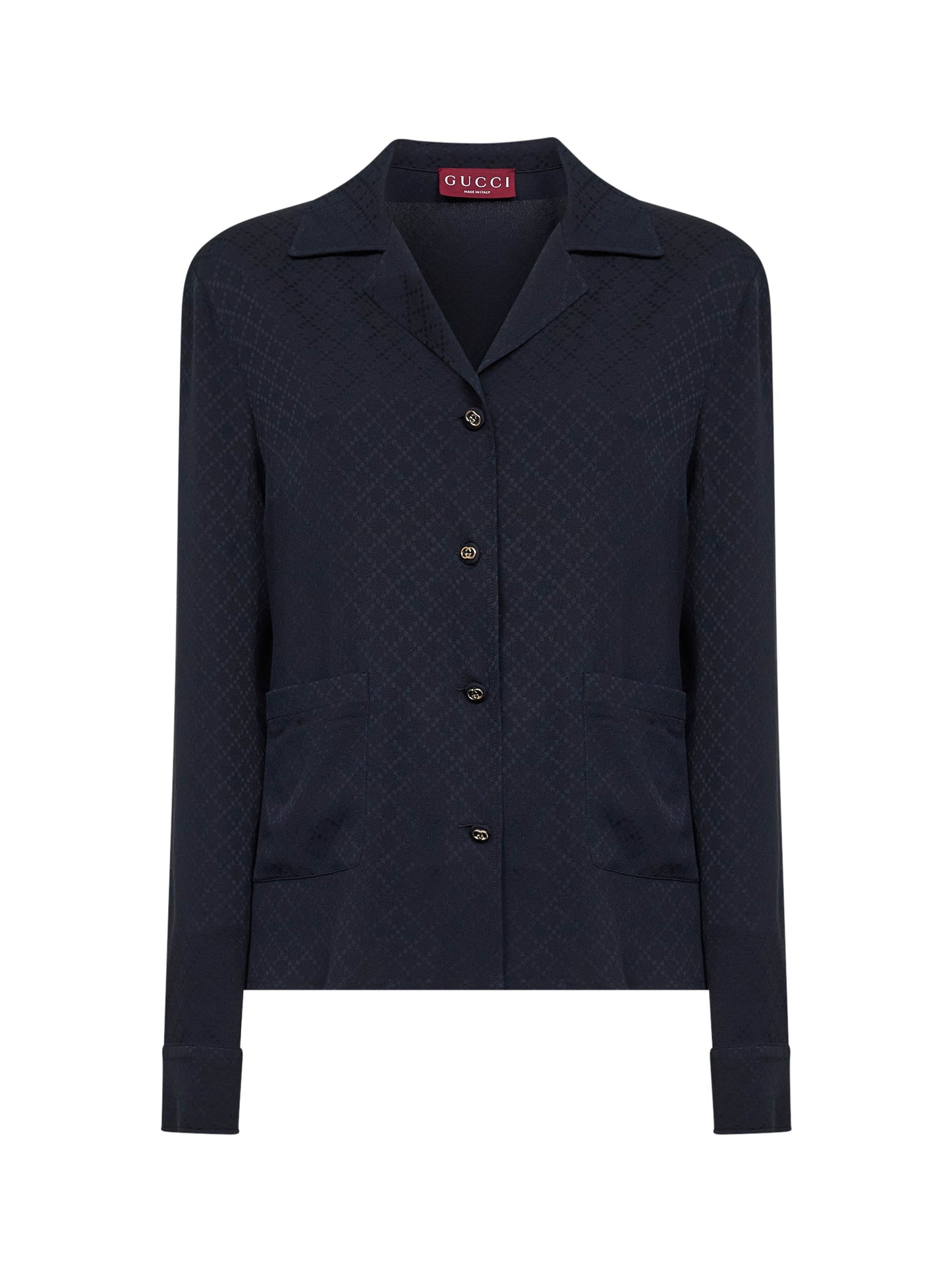 Camicia in viscosa e seta jacquard blu scuro