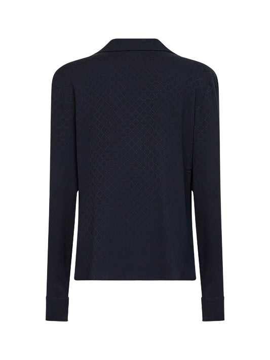 Camicia in viscosa e seta jacquard blu scuro