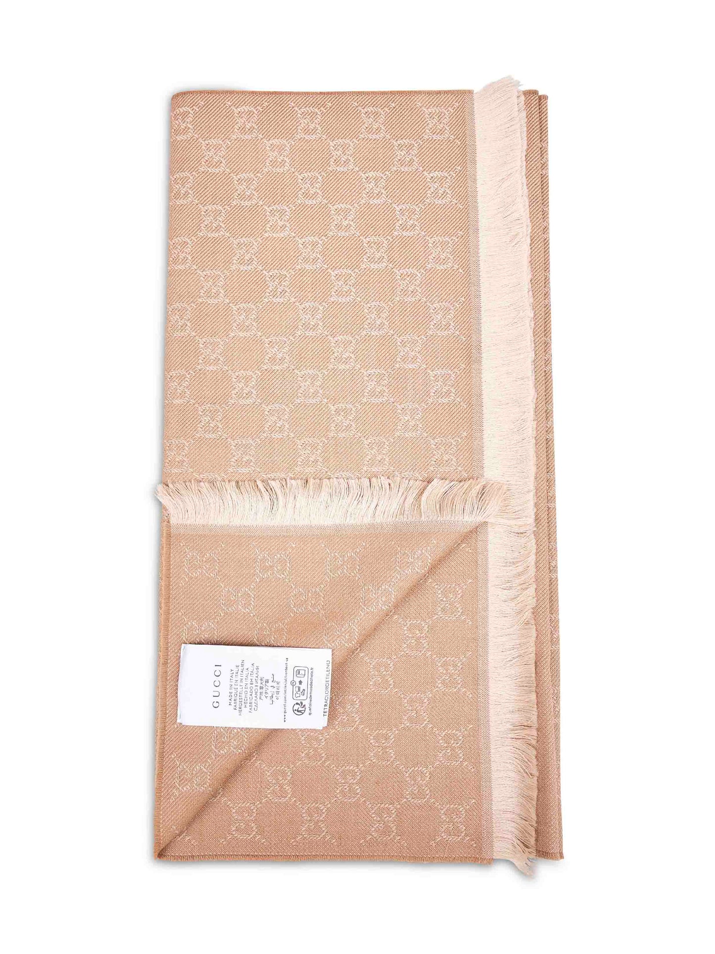 Beige GG jacquard wool scarf