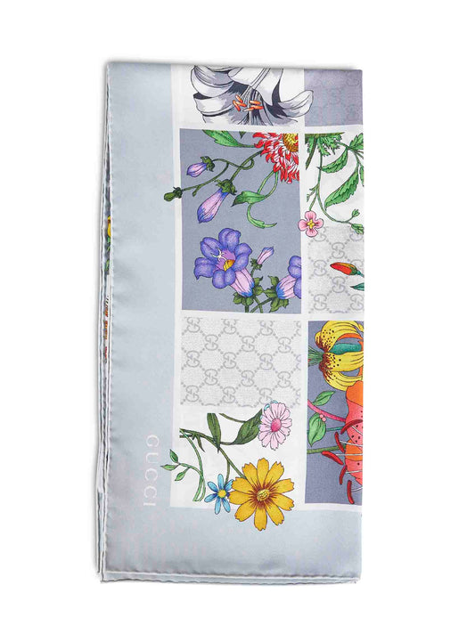 Foulard in twill di seta stampata grigio chiaro