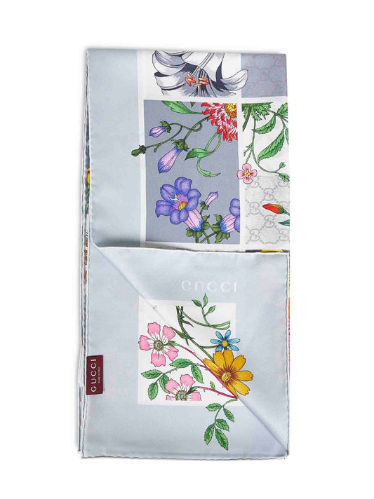 Foulard in twill di seta stampata grigio chiaro