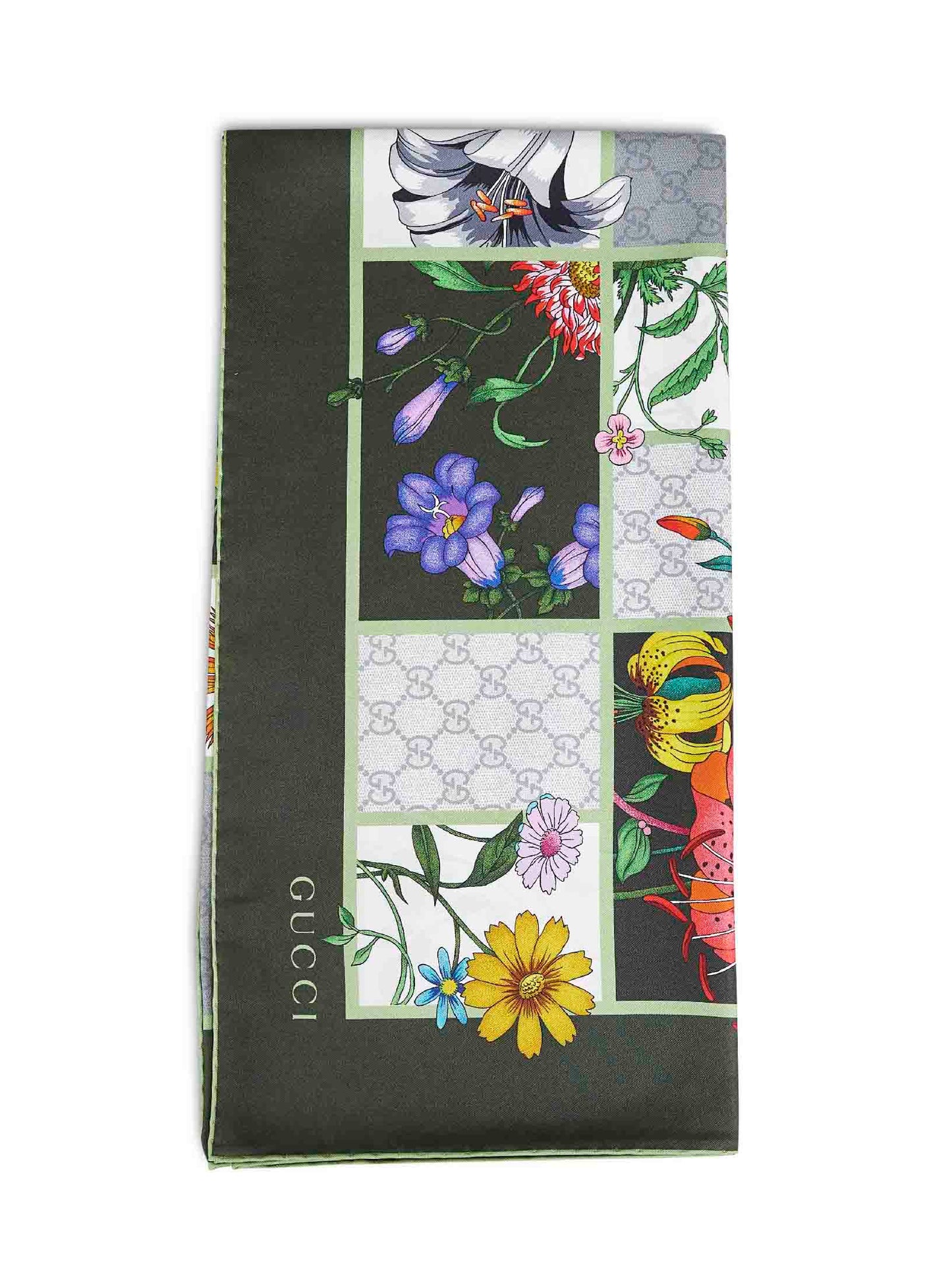 Foulard in twill di seta stampata verde