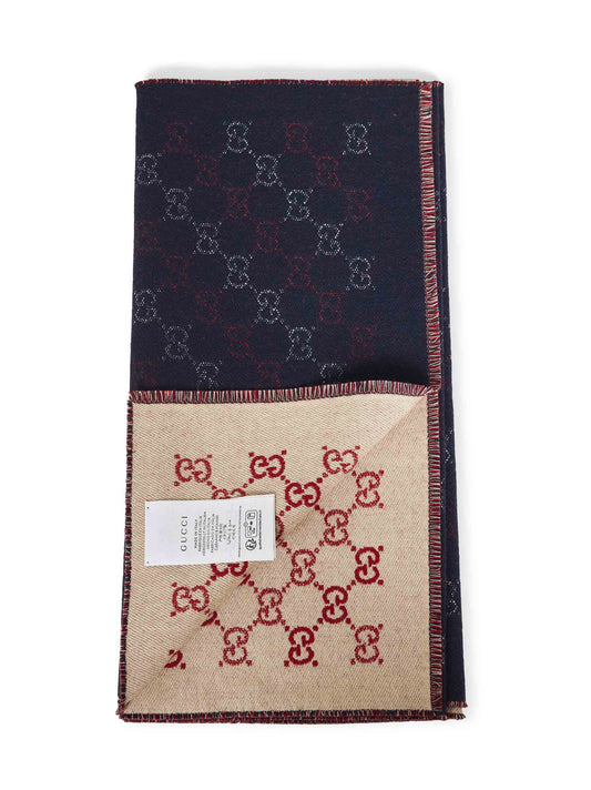 Sciarpa in lana GG jacquard blu navy