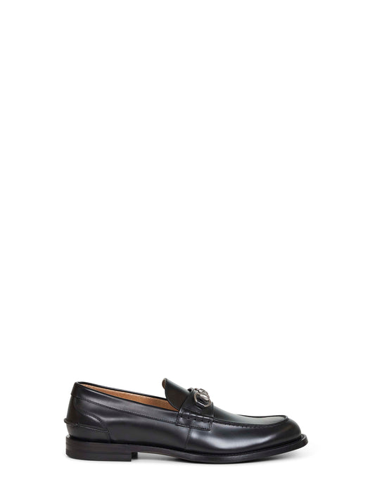 Black leather loafers with Horsebit