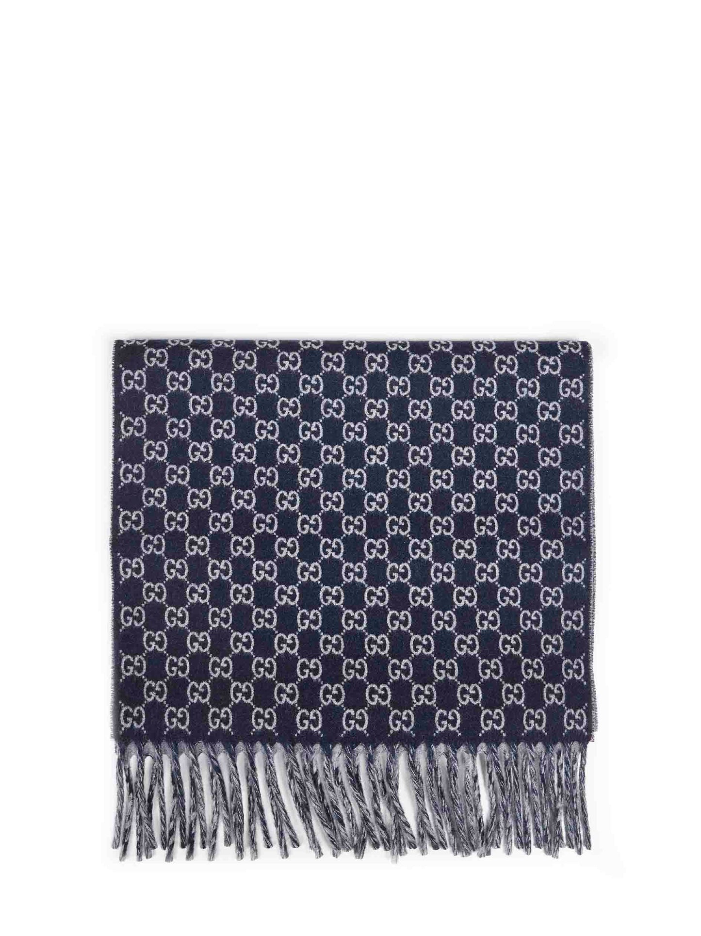 Dark blue and light grey GG wool and cashmere scarf