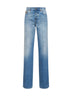 Jeans flare in denim di cotone effetto schiarito celeste