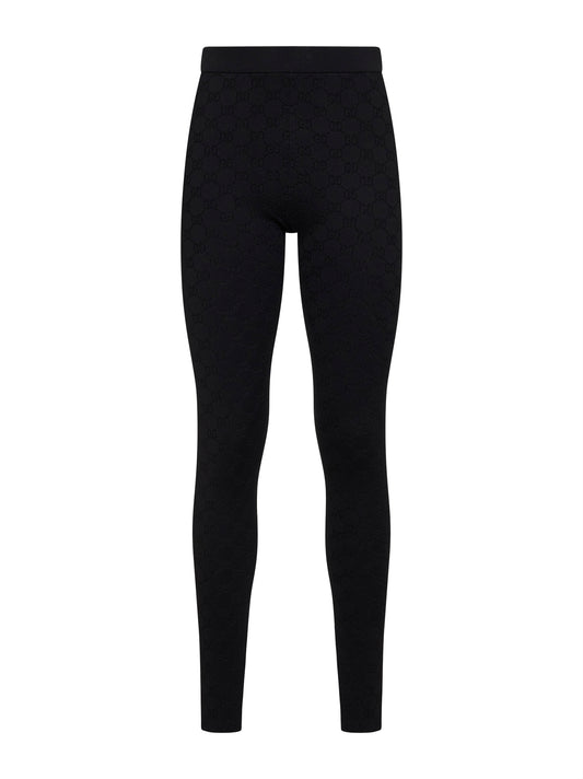 Leggings in misto viscosa elastica ultrafine GG jacquard nero
