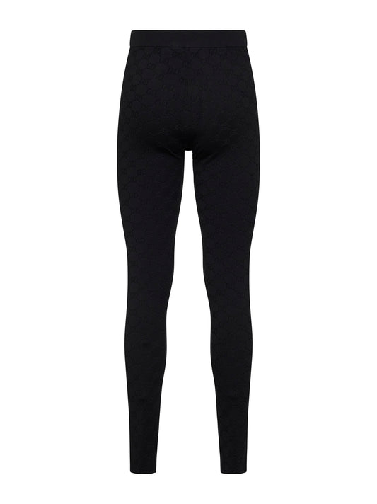 Leggings in misto viscosa elastica ultrafine GG jacquard nero