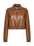 Honey biscuit nappa leather cropped logo jacket