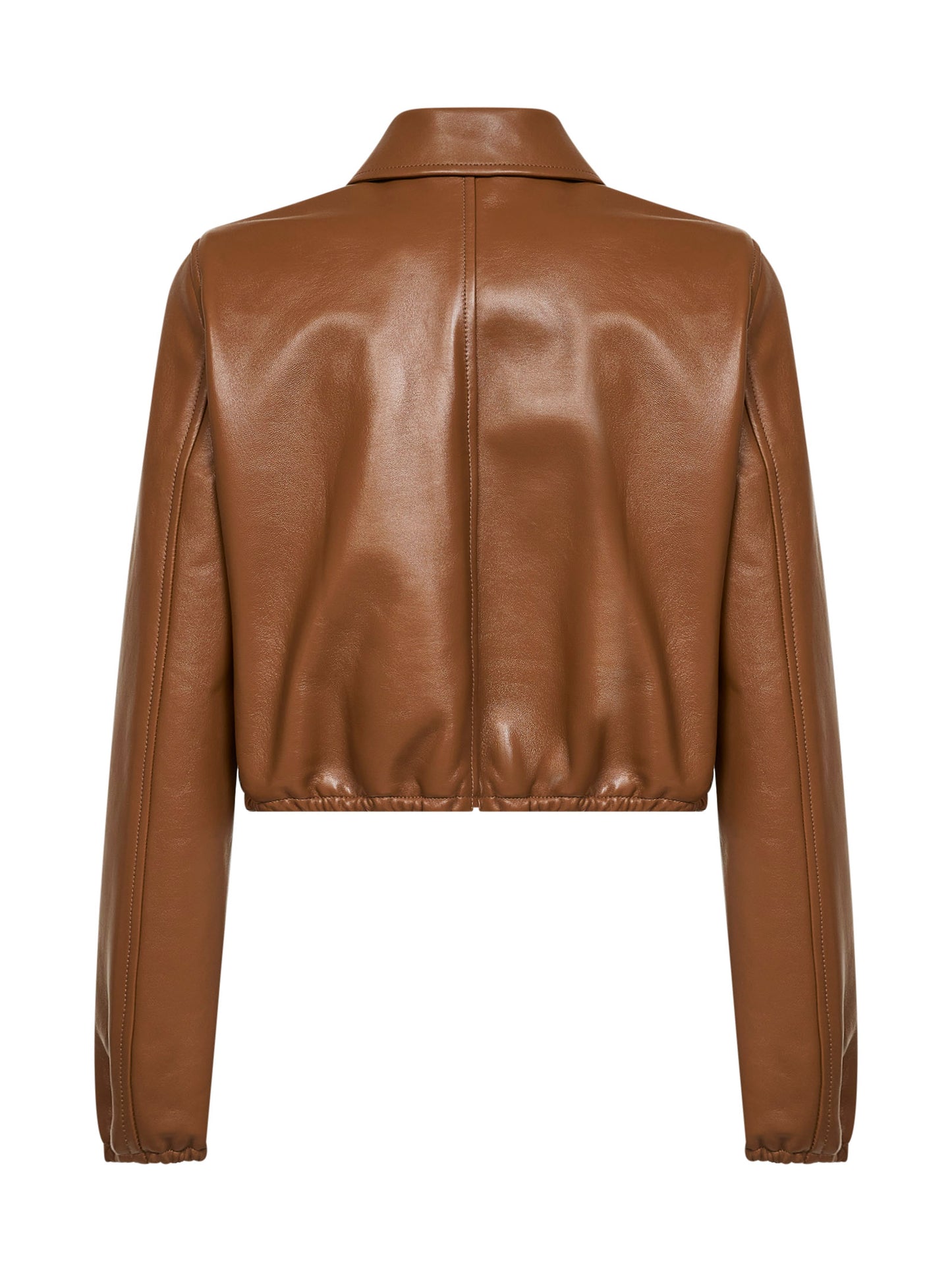 Honey biscuit nappa leather cropped logo jacket