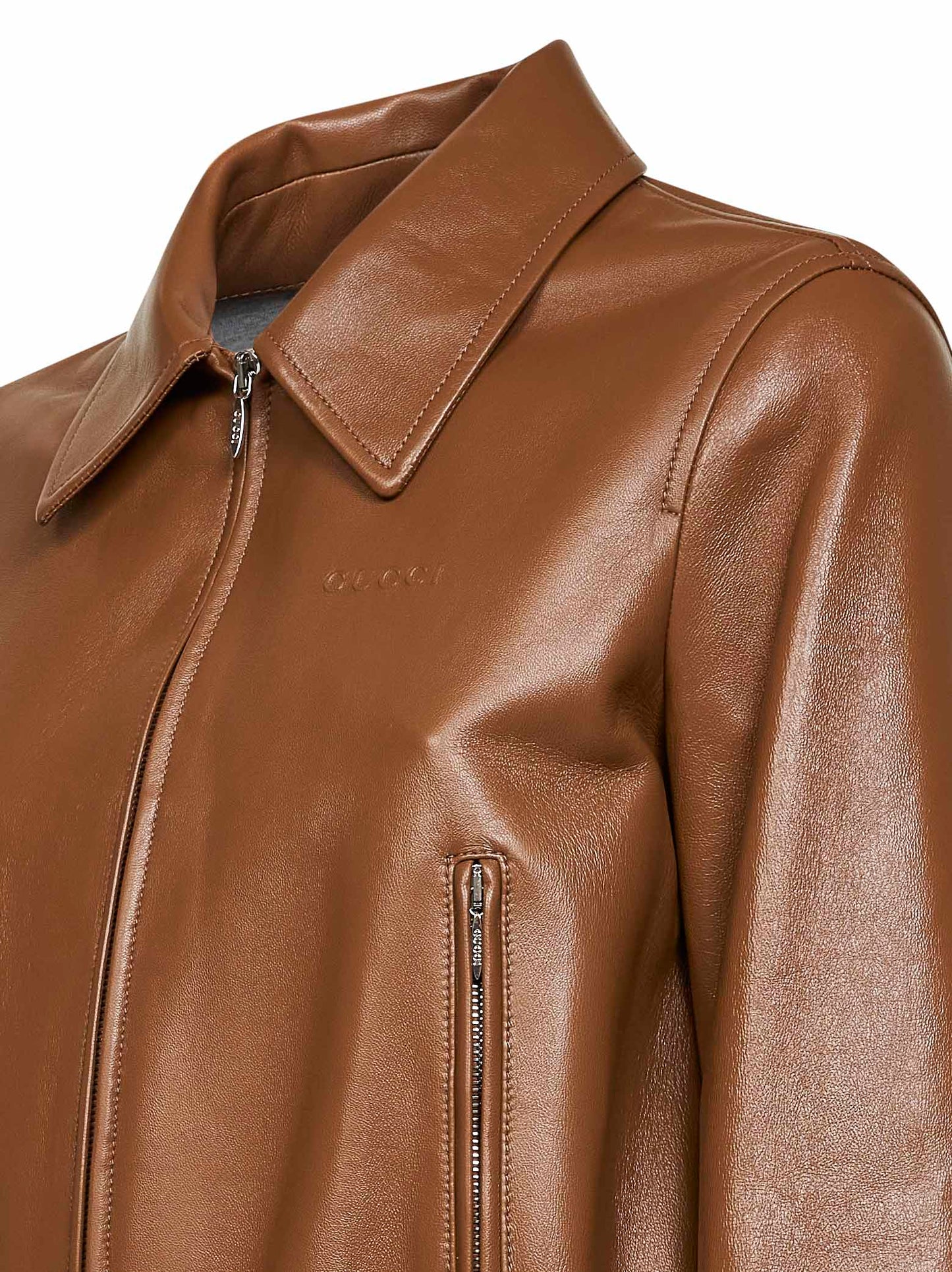 Honey biscuit nappa leather cropped logo jacket