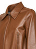Honey biscuit nappa leather cropped logo jacket