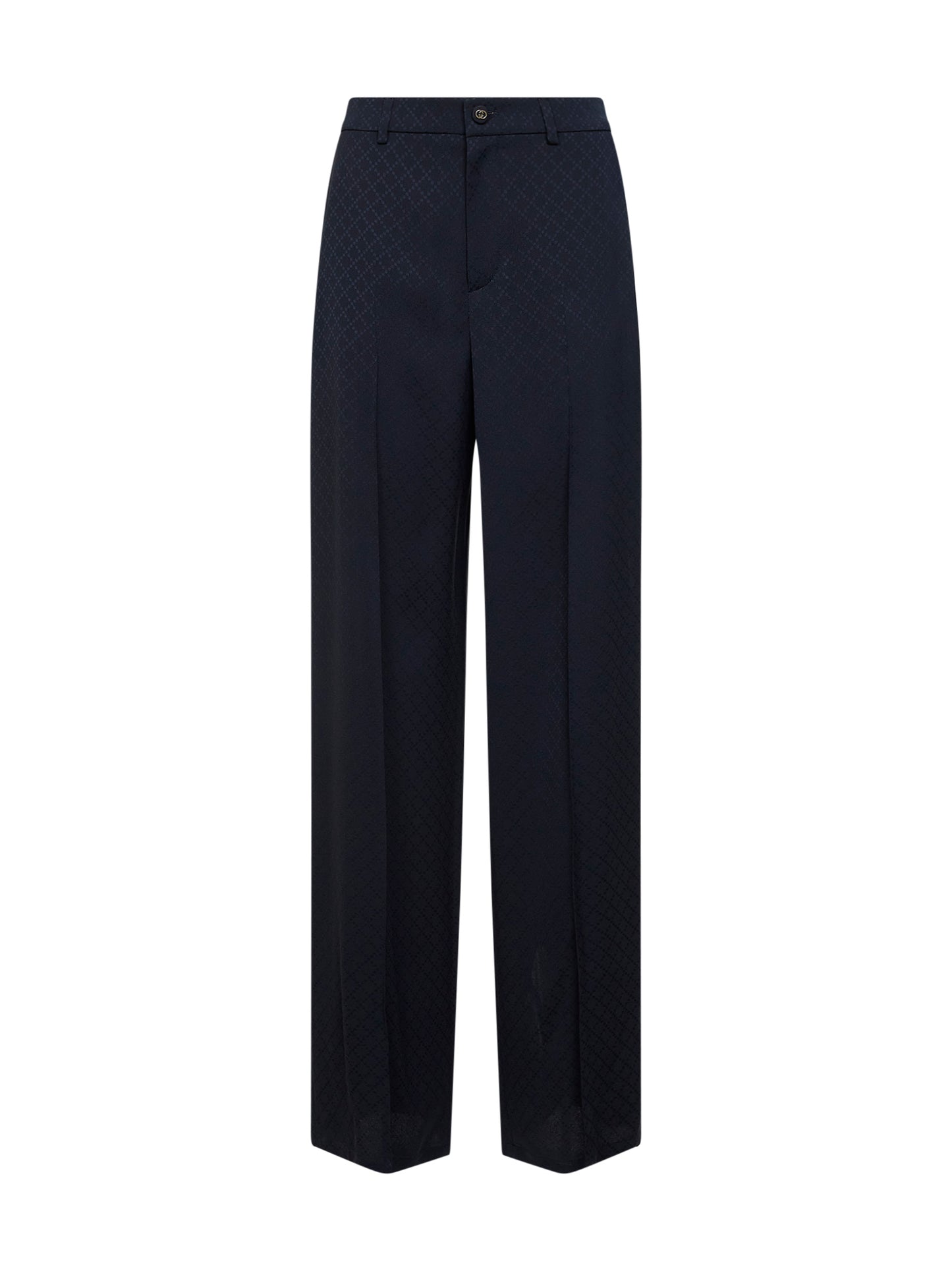 Dark blue viscose and silk jacquard trousers