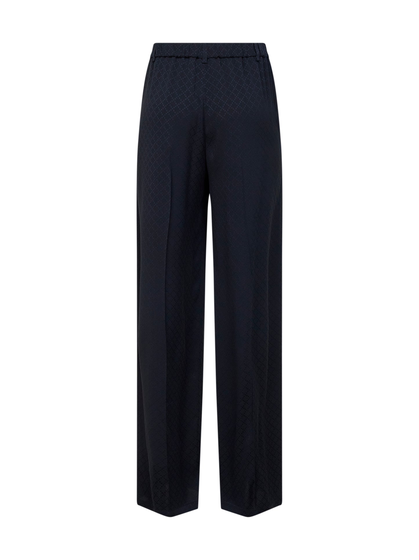 Dark blue viscose and silk jacquard trousers