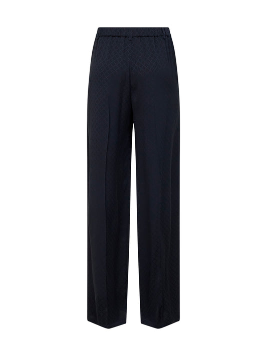 Dark blue viscose and silk jacquard trousers