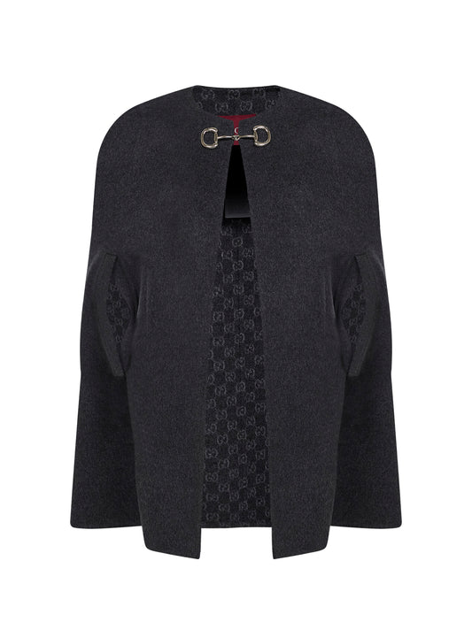 Mantella in lana e seta grigio scuro con Morsetto