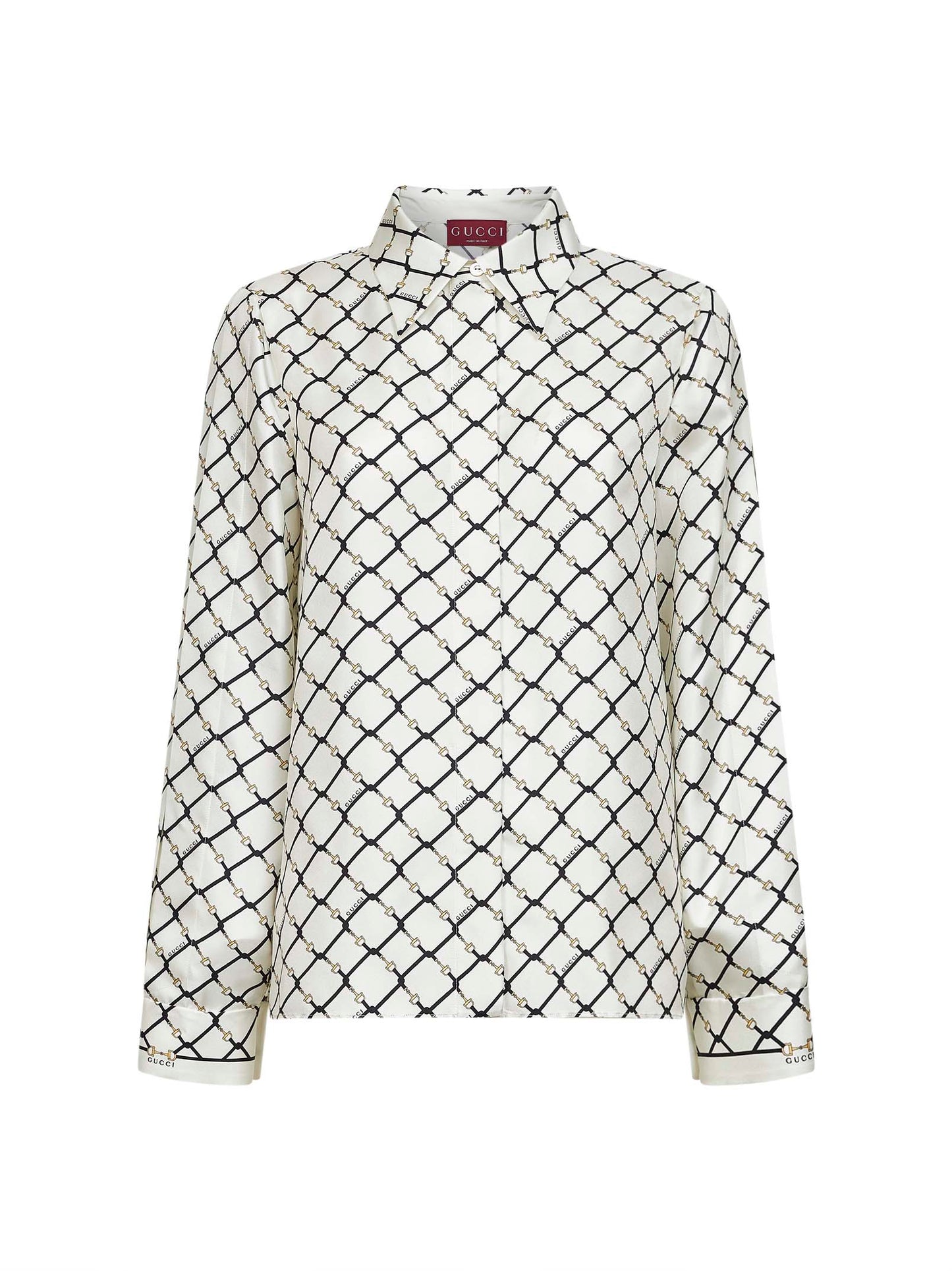 Camicia in twill di seta stampato bianco