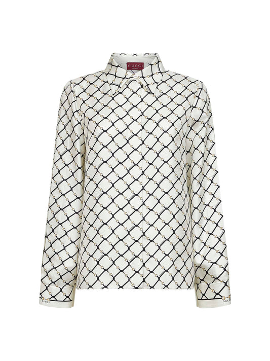 Camicia in twill di seta stampato bianco