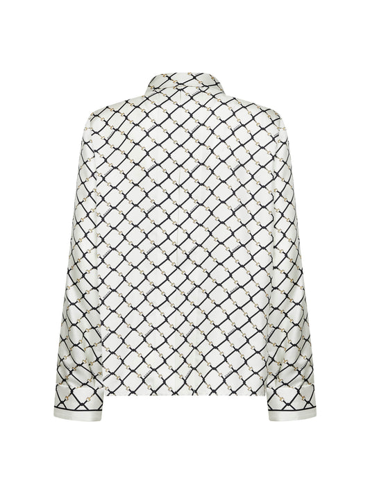Camicia in twill di seta stampato bianco