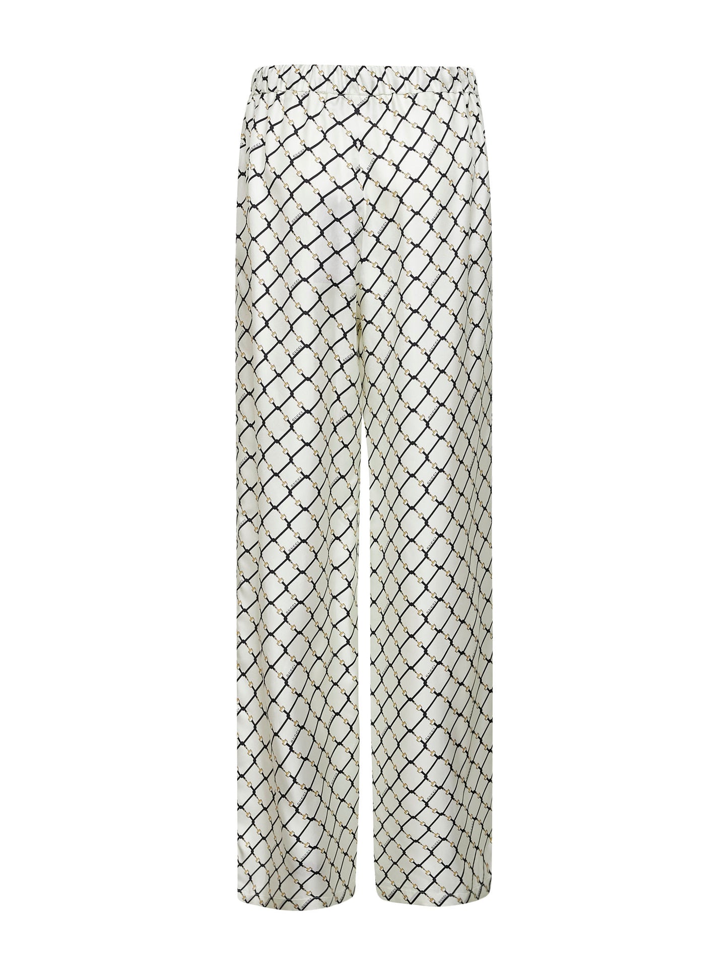 Pantaloni con coulisse in twill di seta stampato bianco