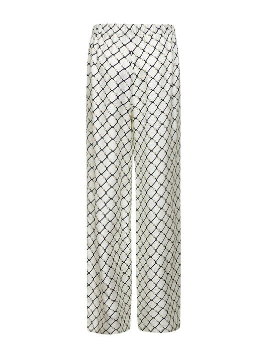 Pantaloni con coulisse in twill di seta stampato bianco