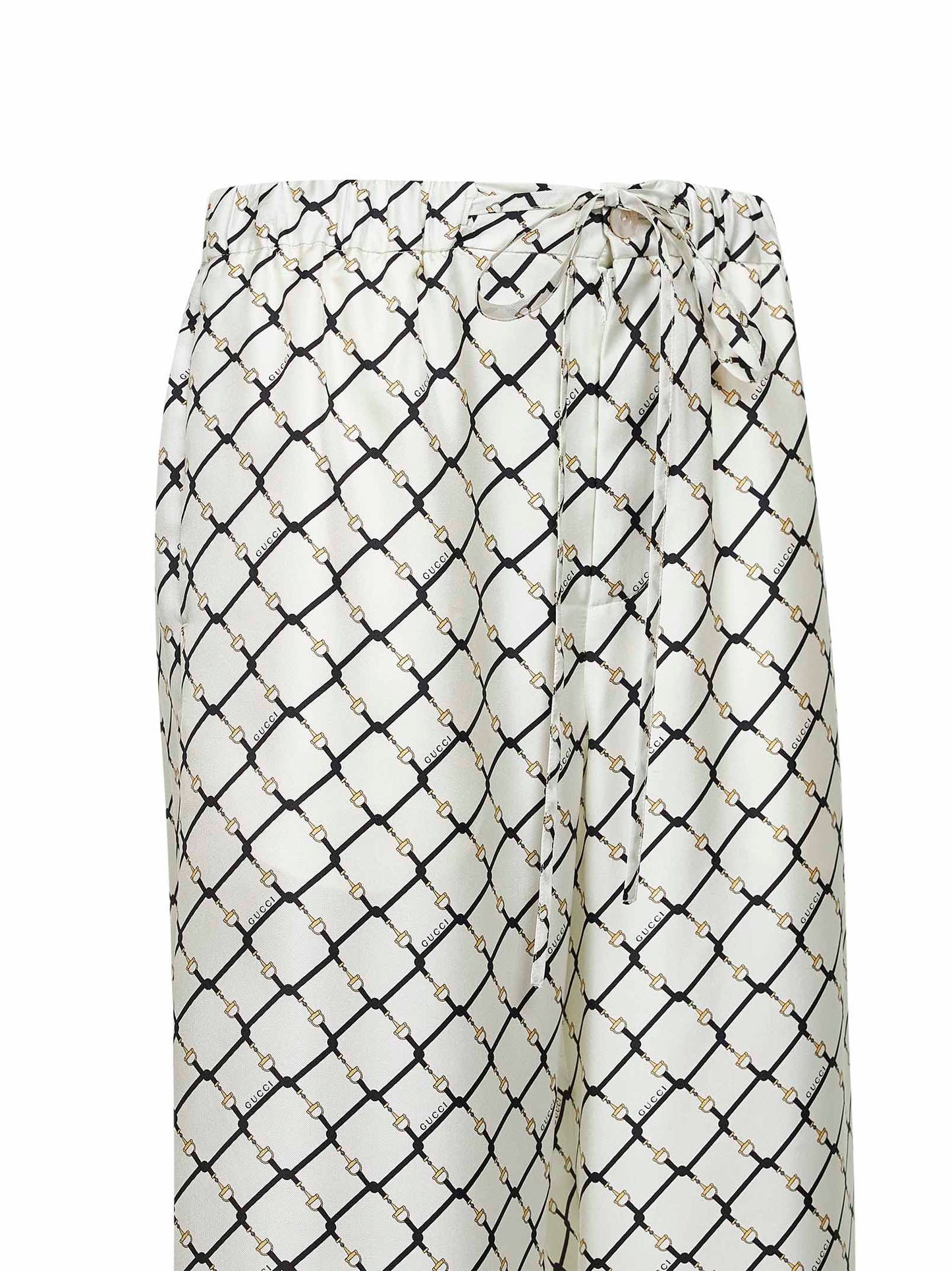 Pantaloni con coulisse in twill di seta stampato bianco