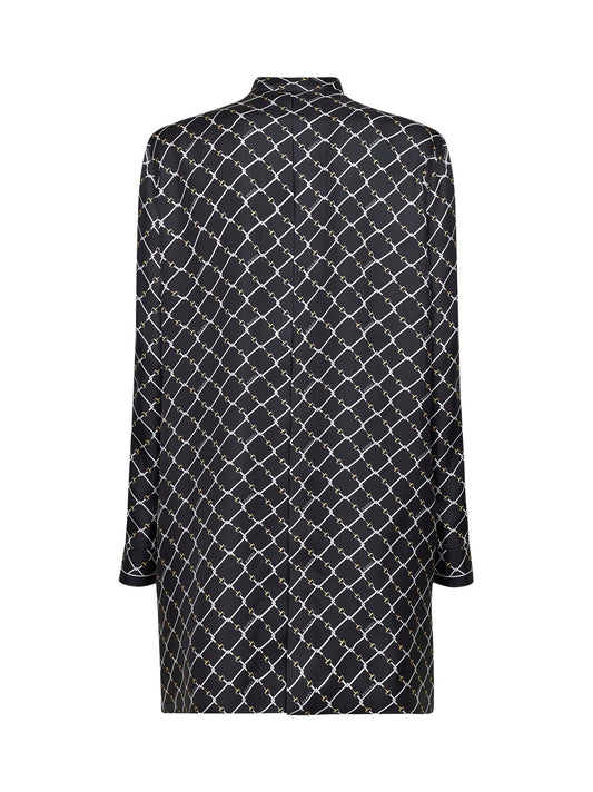 Black printed silk twill mini dress