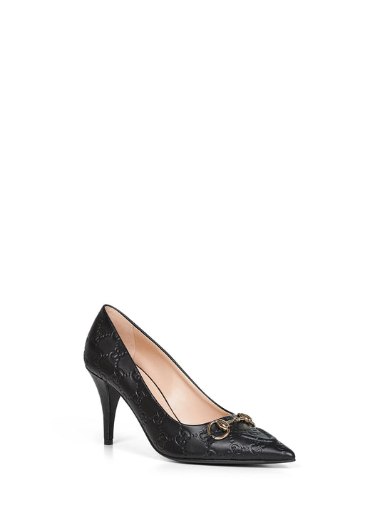 Black GG leather pumps with Horsebit