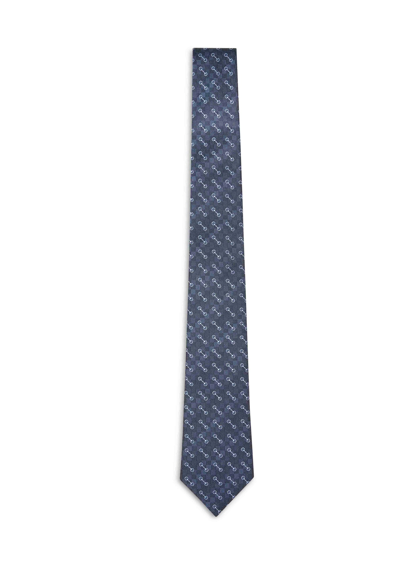 Cravatta in seta jacquard con Morsetto blu navy