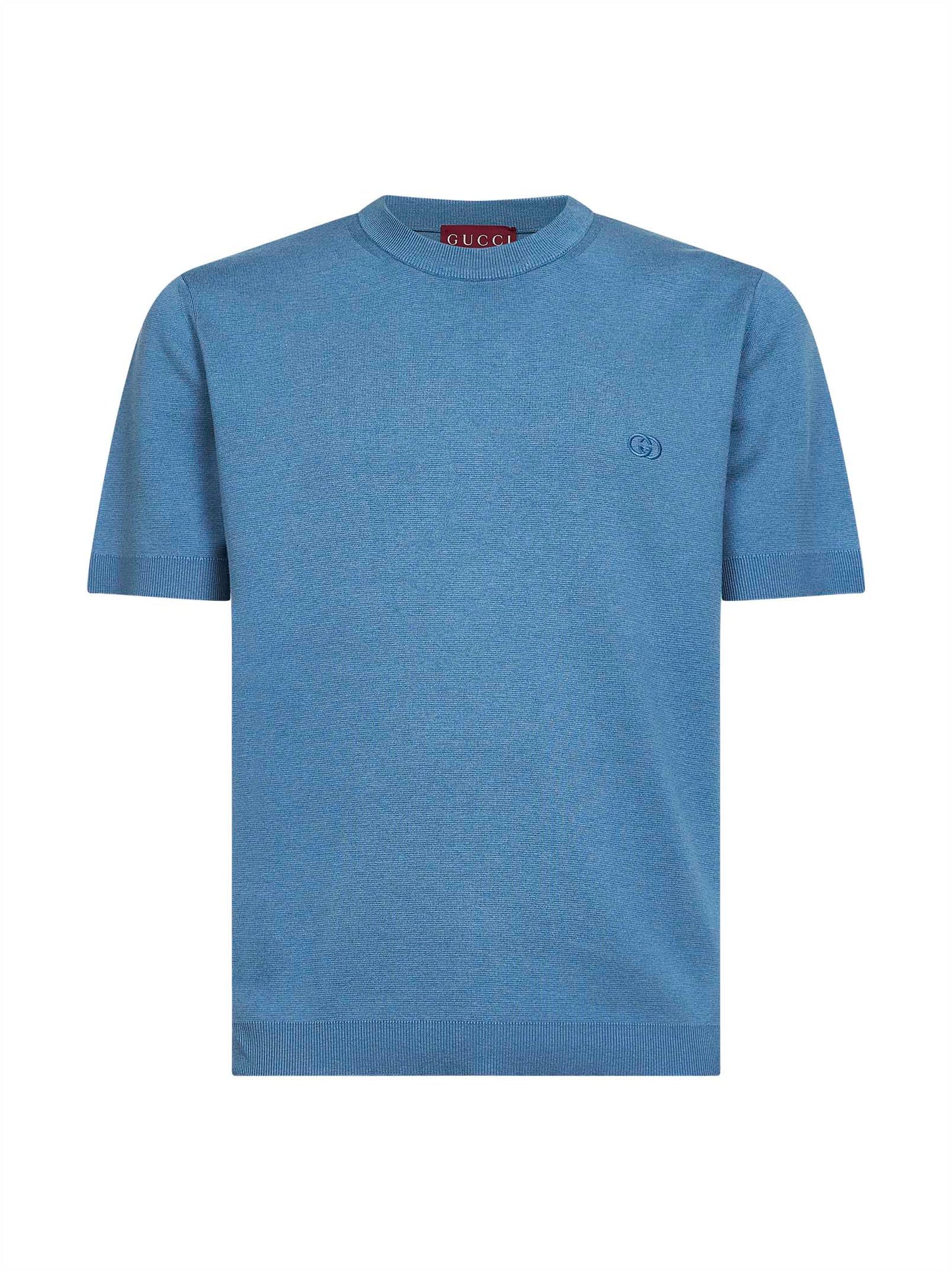 Maglia in cotone azzurro con ricamo