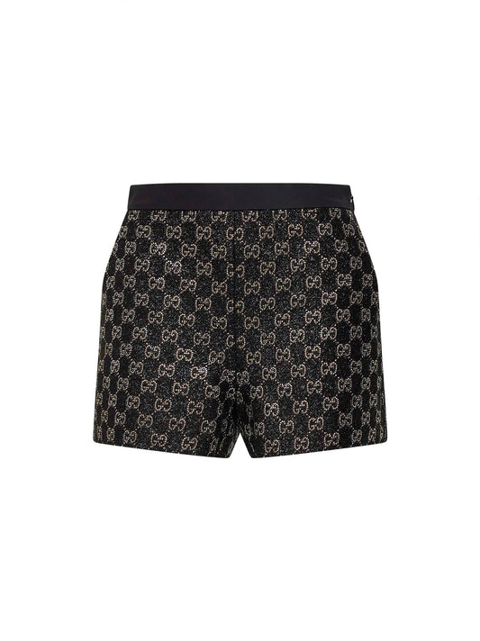 Black lamé tweed GG crystal-embellished shorts