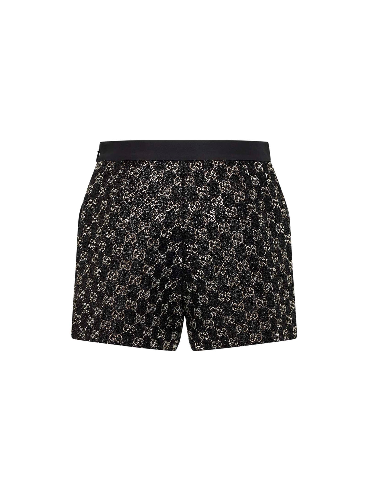Shorts in tweed lamé nero con cristalli GG