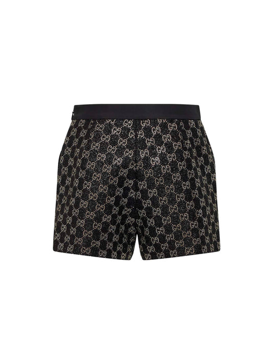 Black lamé tweed GG crystal-embellished shorts