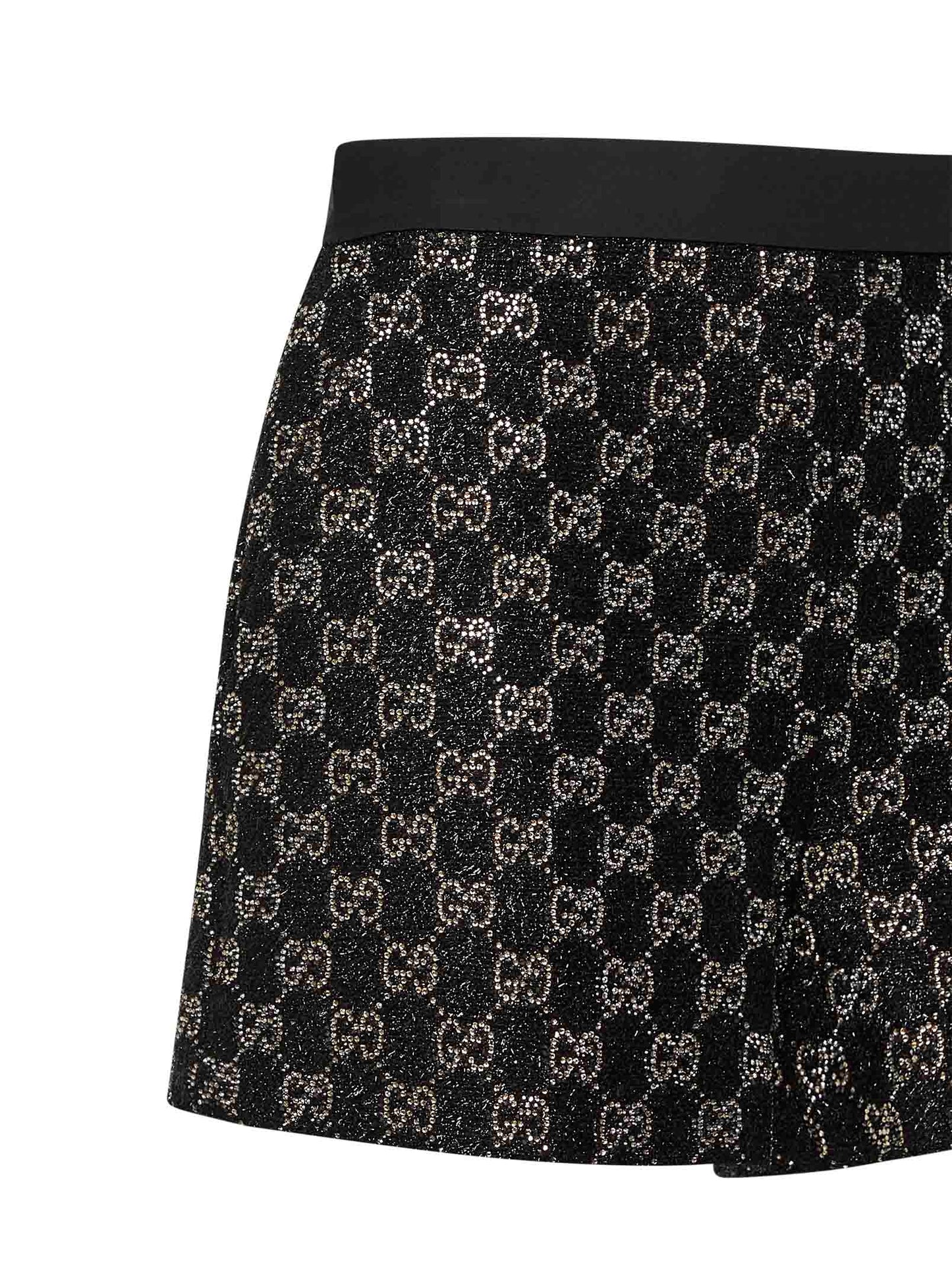 Shorts in tweed lamé nero con cristalli GG