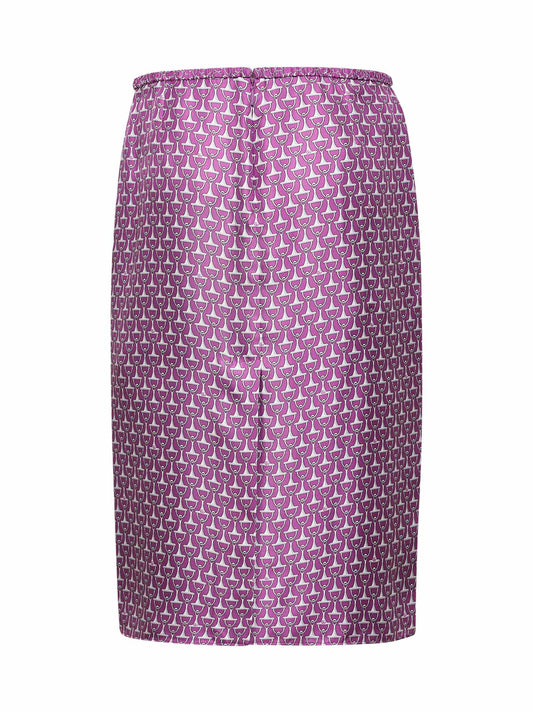 Gonna midi in twill di seta stampato viola