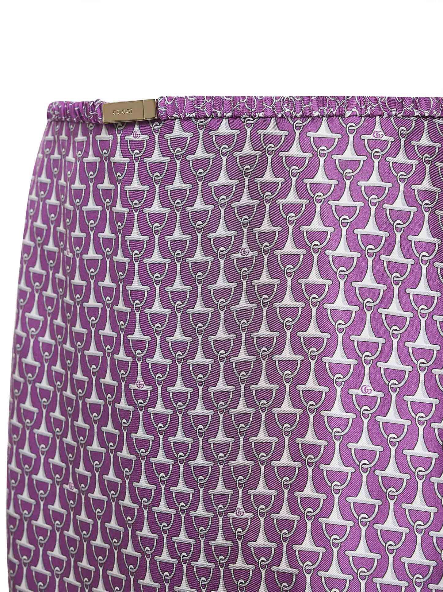 Gonna midi in twill di seta stampato viola