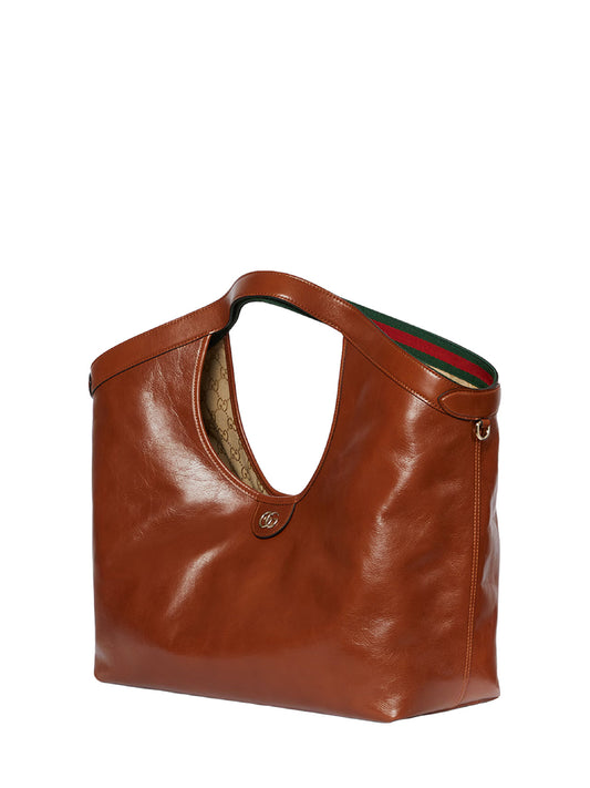 Borsa shopping Gucci Giglio grande marrone scuro