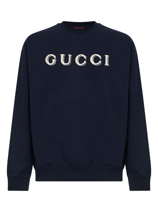Dark blue cotton jersey embroidered sweatshirt
