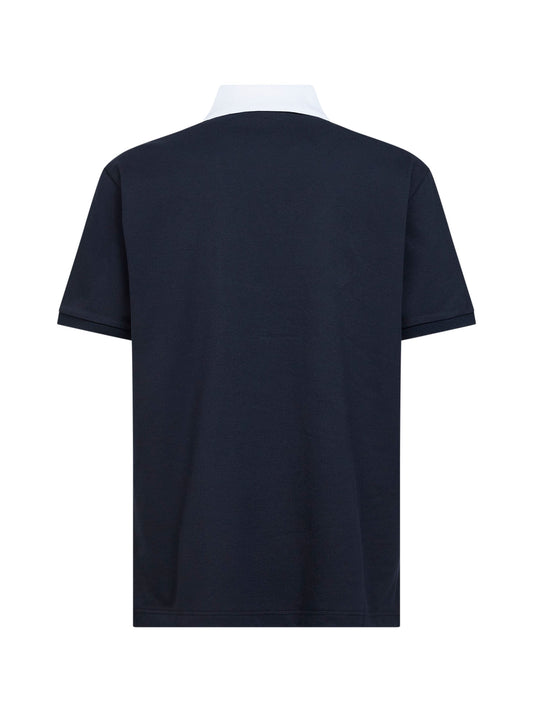 Blue stretch cotton pique polo shirt