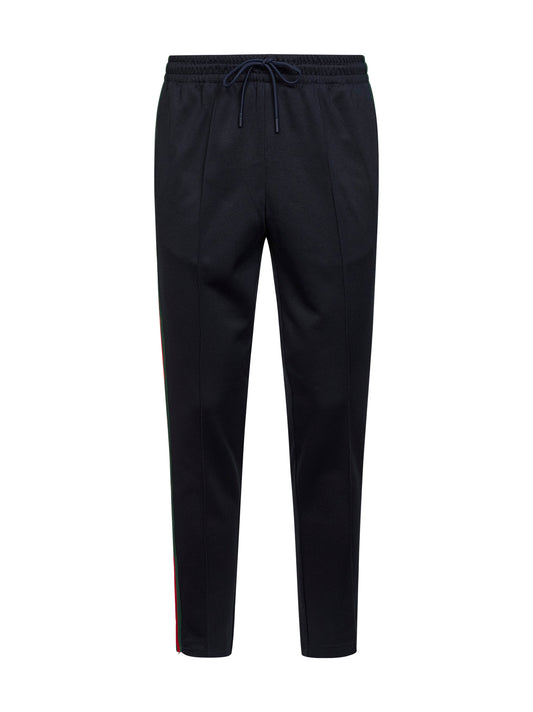 Dark blue technical jersey jogging trousers with Web