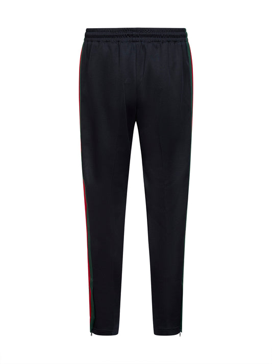 Dark blue technical jersey jogging trousers with Web