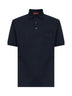 Dark blue stretch cotton pique embroidered polo shirt