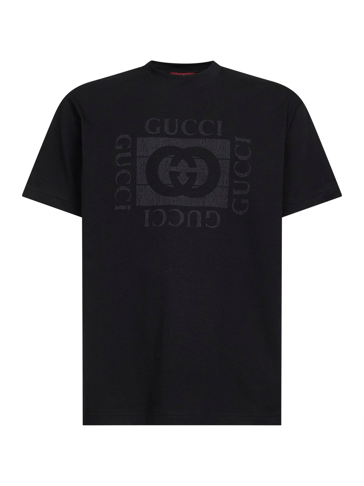 Black cotton jersey printed T-shirt