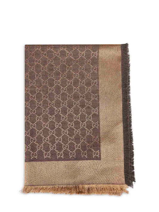 Brown and beige GG silk and wool shawl