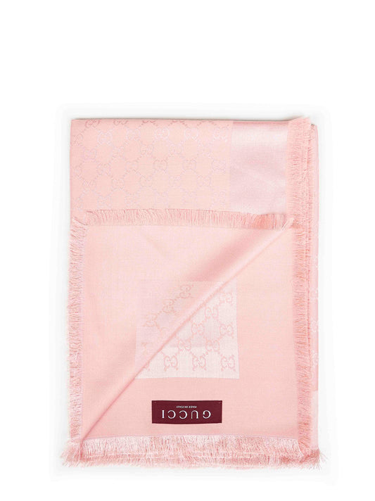 Scialle in seta e lana GG rosa e bianco