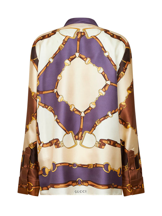 Brown printed silk twill shirt