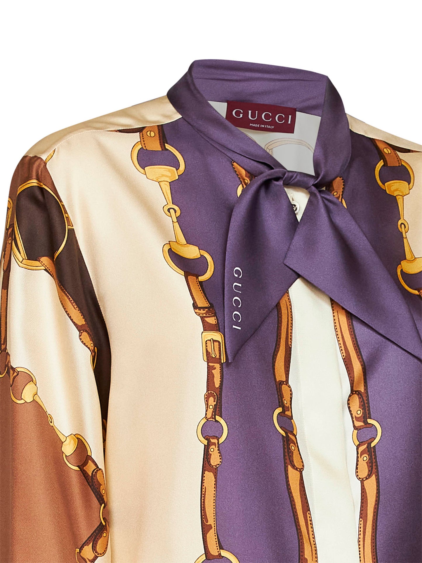 Brown printed silk twill shirt