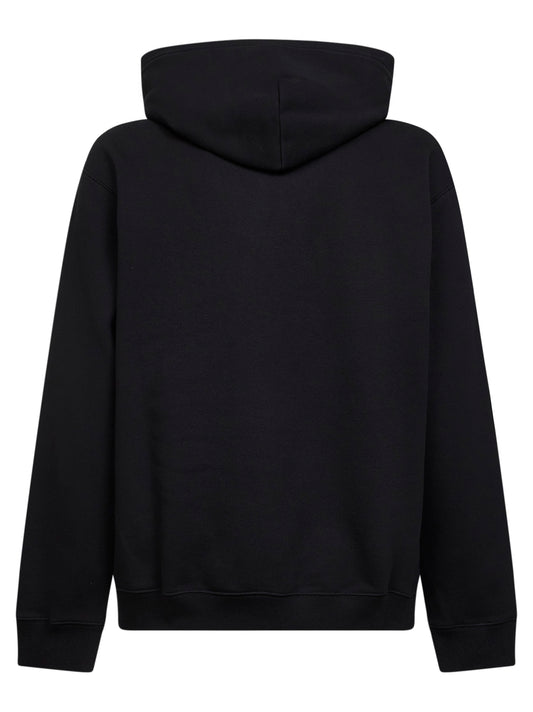 Black cotton jersey printed hoodie
