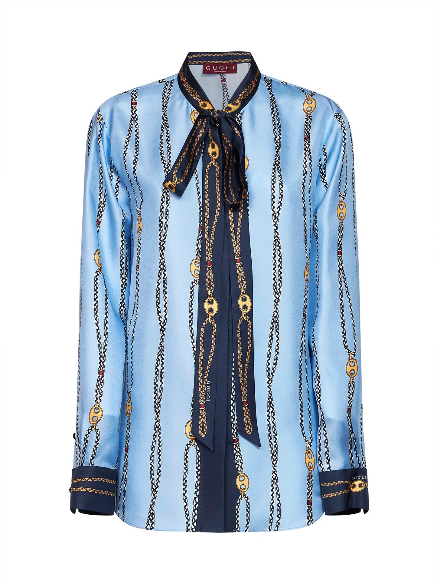 Camicia in twill di seta stampato celeste