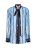 Camicia in twill di seta stampato celeste